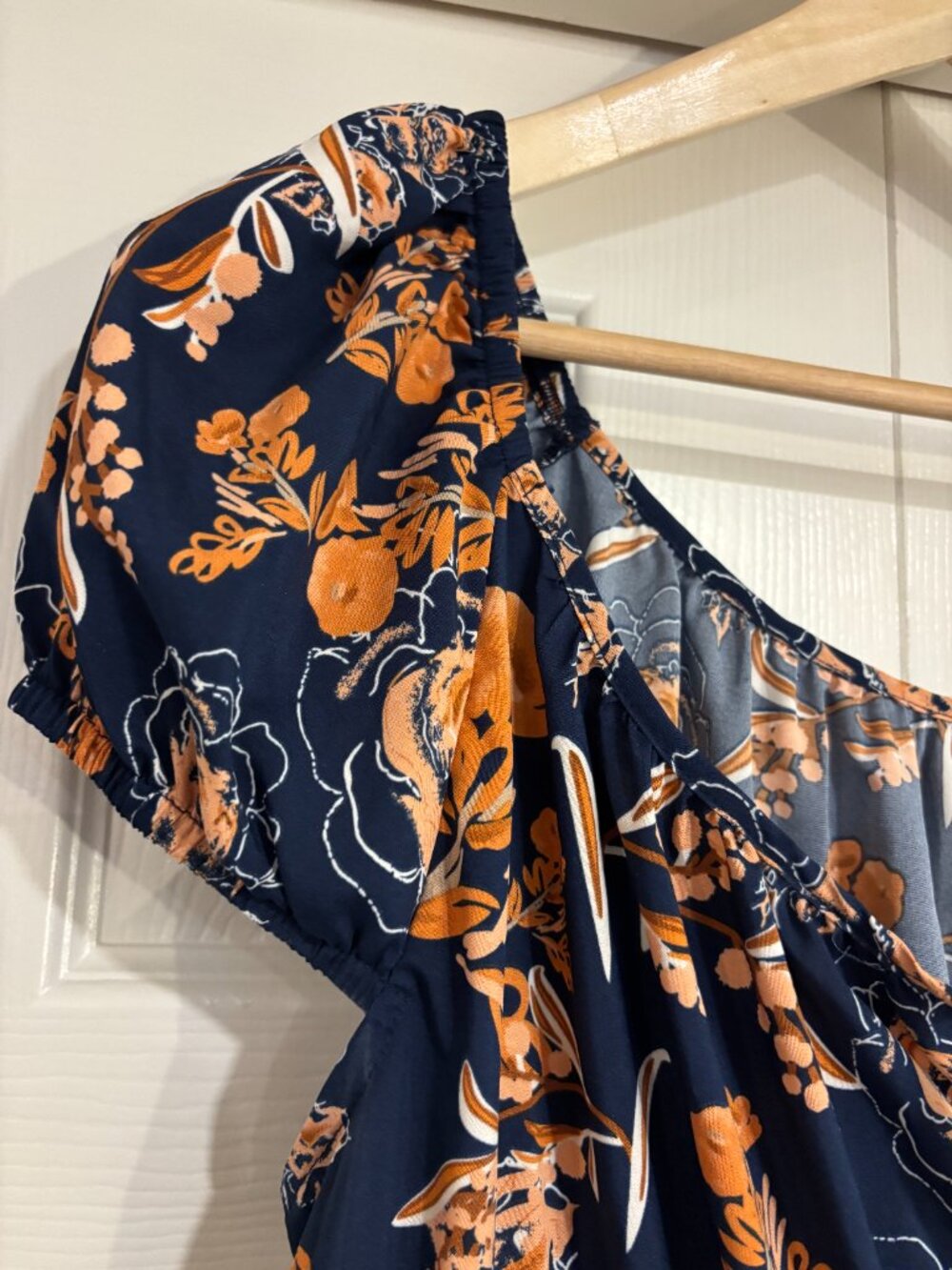 Shein Curve Maxi Dress Floral Split Thigh Ruffle Hem Navy Blue & Orange 1XL - Picture 5 of 9